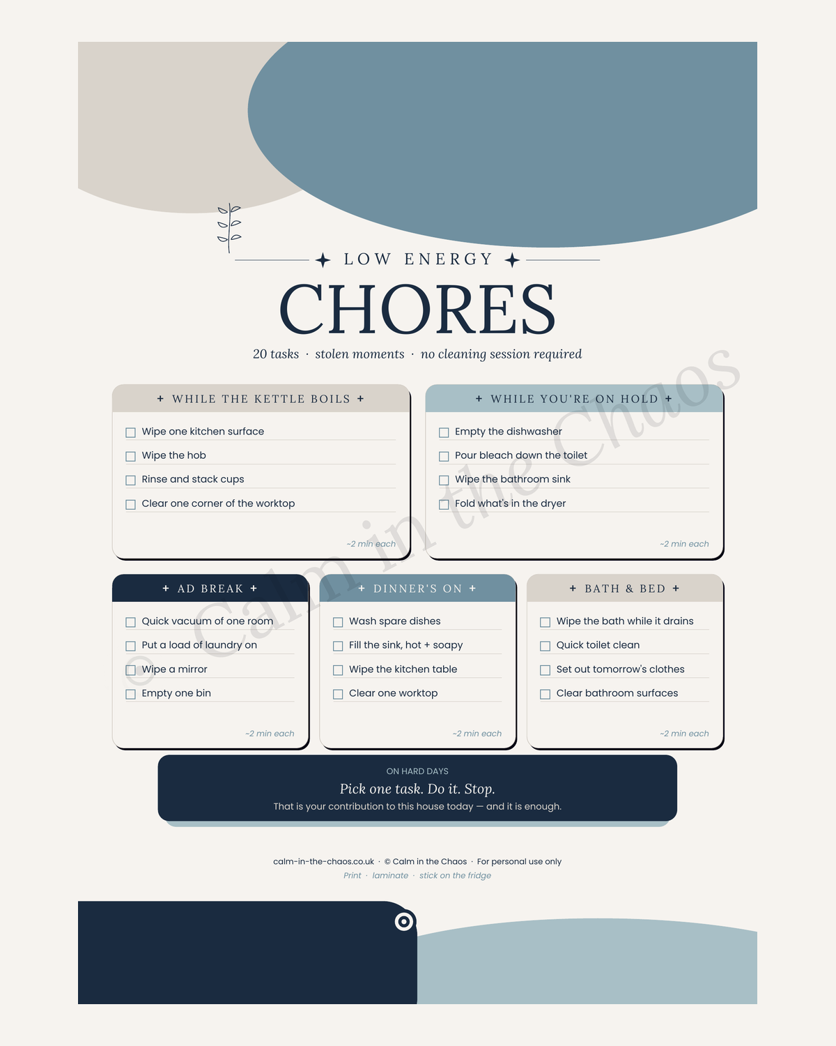 The Low Energy Chores Checklist — printable cover
